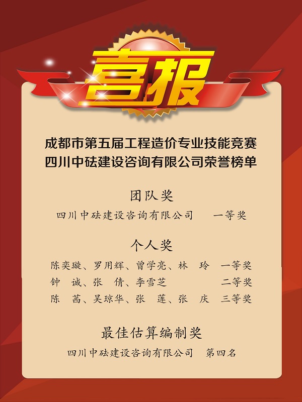 再傳捷報！戮力同心，我司斬獲成都市第五屆工程造價專業(yè)技能競賽多項榮譽